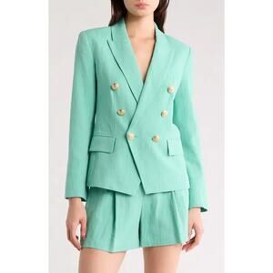 L’Agence Kenzie Double Breasted Blazer Size 4 Seafoam Blue Linen Cotton NWT
